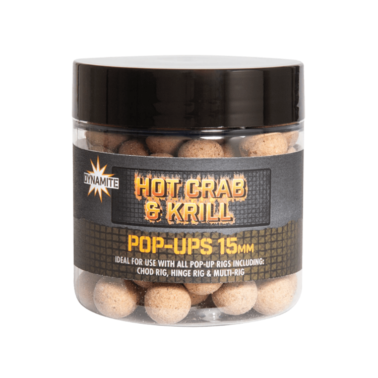 Снимка на Плуващи топчета Dynamite Baits Hot Crab & Krill Foodbait Pop-Ups 15mm