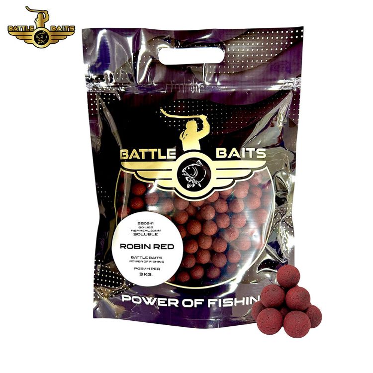 Снимка на Протеинови топчета BATTLE BAITS Fishmeal Robin Red 3kg