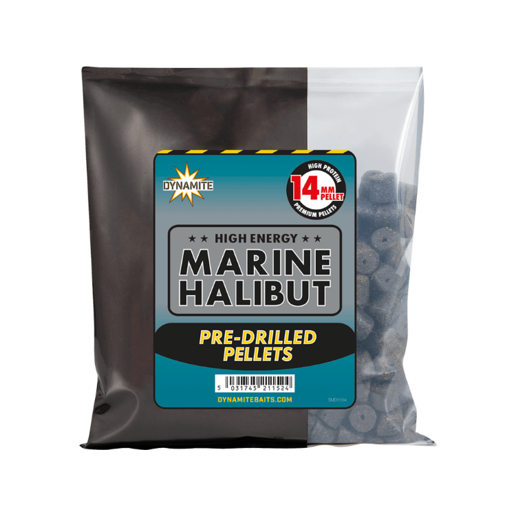 Снимка на Пелети за стръв Dynamite Baits Marine Halibut Pre-Drilled 350g